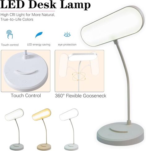 Desk Lamp, Eye-Caring LED for Students, Touch Dimmable, 3 Color Modes, USB-C Rechargeable, Flexible Gooseneck with Phone Holder, Study & Reading Lamp for Dorm/Office/Home in Saudi Arabia