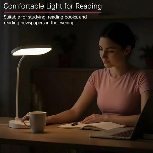 Desk Lamp, Eye-Caring LED for Students, Touch Dimmable, 3 Color Modes, USB-C Rechargeable, Flexible Gooseneck with Phone Holder, Study & Reading Lamp for Dorm/Office/Home in Saudi Arabia