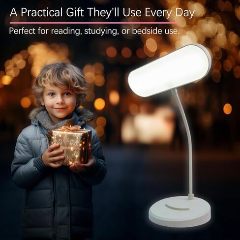 Desk Lamp, Eye-Caring LED for Students, Touch Dimmable, 3 Color Modes, USB-C Rechargeable, Flexible Gooseneck with Phone Holder, Study & Reading Lamp for Dorm/Office/Home in Saudi Arabia