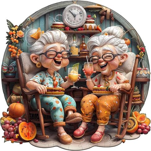 Jigfoxy Wooden Puzzle for Adults, Happy Grandmas Jigsaw Puzzles for Adult, Unique Animal Shape Wood Cut Puzzles, Christmas Thanksgiving Gifts for Friends Family (M-11.4 * 11.4in-200pcs) in Kuwait