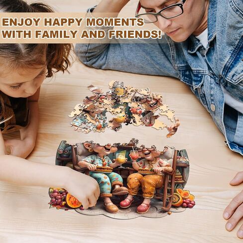 Jigfoxy Wooden Puzzle for Adults, Happy Grandmas Jigsaw Puzzles for Adult, Unique Animal Shape Wood Cut Puzzles, Christmas Thanksgiving Gifts for Friends Family (M-11.4 * 11.4in-200pcs) in Kuwait