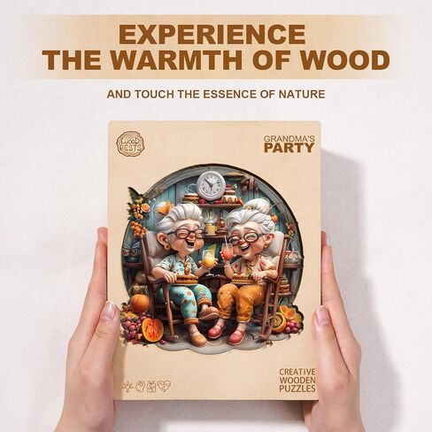 Jigfoxy Wooden Puzzle for Adults, Happy Grandmas Jigsaw Puzzles for Adult, Unique Animal Shape Wood Cut Puzzles, Christmas Thanksgiving Gifts for Friends Family (M-11.4 * 11.4in-200pcs) in Kuwait
