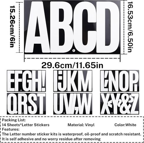 6 Inch Large Letters Stickers, 76 Pieces Self Adhesive Alphabet Sticker for Mailbox, Door, Truck and Outdoor, Waterproof Sticky Vinyl Letter Symbol Stickers,14 Sheet Black in Saudi Arabia