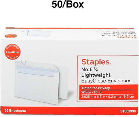 Staples Self Seal Security Tinted #6 3/4 Business Envelopes, 3 5/8-inch x 6 1/2-inch, White, 150/Carton (ST862999-CCVS) in Saudi Arabia