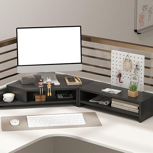 Corner Monitor Stand Computer Corner Monitor Risers for 2 Monitors Organizer, 2 Tier Display Screen Bracket/Triangle Lifting Holder, Desktop Laptop Display Storage Rack(Brown) in Saudi Arabia