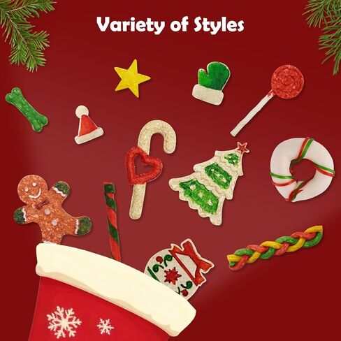 مكافآت عيد الميلاد للكلاب من MON2SUN، مكافآت للكلاب في صندوق عيد الميلاد، مضغ للكلاب خالية من الجلود الخام والجلد الخام للكلاب الصغيرة والمتوسطة، 34 قطعة (عبوة من قطعة واحدة) in Kuwait