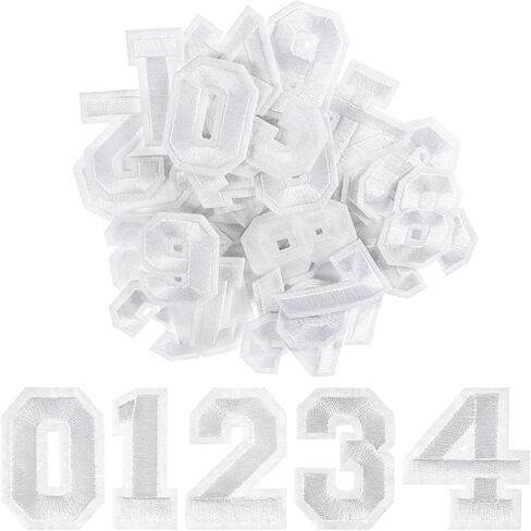 40 Pcs Iron on Numbers Patches, Embroidered Number 0-9 Applique for Clothing, DIY Sew on Numbers Patches for Shirts, Baseball, Football, Hats, Bags, Jeans, Team Jerseys(White) in Saudi Arabia