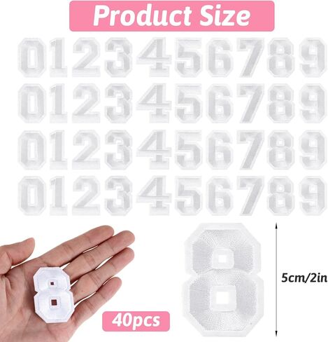 40 Pcs Iron on Numbers Patches, Embroidered Number 0-9 Applique for Clothing, DIY Sew on Numbers Patches for Shirts, Baseball, Football, Hats, Bags, Jeans, Team Jerseys(White) in Saudi Arabia