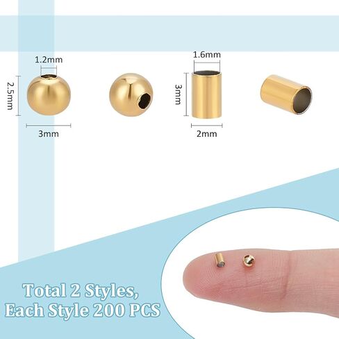 UNICRAFTALE 2 Styles About 300Pcs Round Spacer Beads and 300Pcs Tube Beads 2mm 3mm 304 Stainless Steel Loose Beads Morse Code Bracelet Making Kit Smooth Bracelet Beads for Necklace DIY Jewelry Making in Saudi Arabia