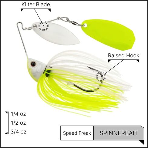 Speed Freak Full Frame Largemouth Spinnerbait with Kilter Blade | 1/4 oz., Chartreuse Black, 2-Pack (PN: 53105-2PK) in Saudi Arabia