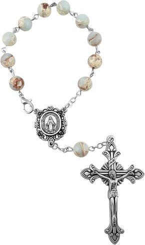 Catholic One Decade Car Rosary for Rear-View Mirror Agalmatolite Stone Beads Virgin Mary Medal Centerpiece Religious Gift Car Truck Travel Protection Auto Rosary with Gift Bag in Saudi Arabia
