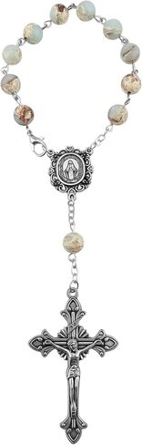 Catholic One Decade Car Rosary for Rear-View Mirror Agalmatolite Stone Beads Virgin Mary Medal Centerpiece Religious Gift Car Truck Travel Protection Auto Rosary with Gift Bag in Saudi Arabia