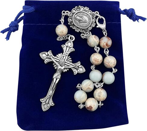 Catholic One Decade Car Rosary for Rear-View Mirror Agalmatolite Stone Beads Virgin Mary Medal Centerpiece Religious Gift Car Truck Travel Protection Auto Rosary with Gift Bag in Saudi Arabia