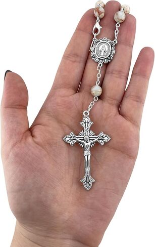 Catholic One Decade Car Rosary for Rear-View Mirror Agalmatolite Stone Beads Virgin Mary Medal Centerpiece Religious Gift Car Truck Travel Protection Auto Rosary with Gift Bag in Saudi Arabia