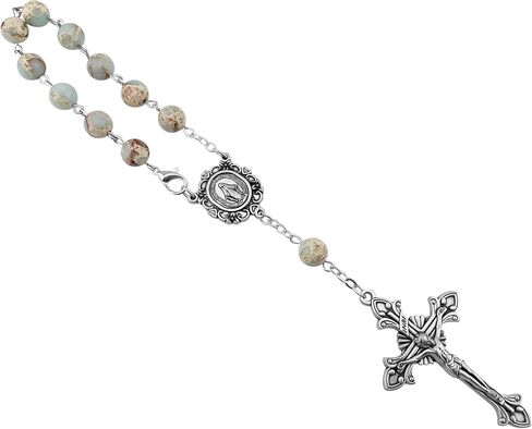 Catholic One Decade Car Rosary for Rear-View Mirror Agalmatolite Stone Beads Virgin Mary Medal Centerpiece Religious Gift Car Truck Travel Protection Auto Rosary with Gift Bag in Saudi Arabia