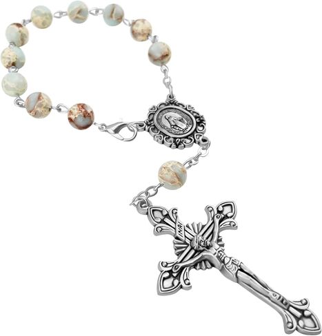 Catholic One Decade Car Rosary for Rear-View Mirror Agalmatolite Stone Beads Virgin Mary Medal Centerpiece Religious Gift Car Truck Travel Protection Auto Rosary with Gift Bag in Saudi Arabia