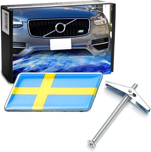 iJDMTOY Sweden Flag Emblem Badge w/Grille/Mesh Mount Toggle Bolt Anchor Compatible with Swedish Scandinavian Cars Volvo Saab Scania, etc in Saudi Arabia