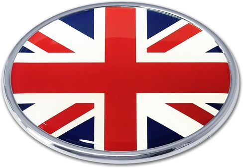 Elektroplate Premium United Kingdom Union Jack Flag Oval All Metal Chrome Emblem for Cars, Trucks, and All Auto | Universal Fit at 3.6" x 2.5" | Weatherproof in Saudi Arabia