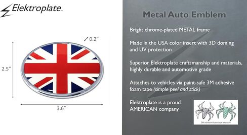 Elektroplate Premium United Kingdom Union Jack Flag Oval All Metal Chrome Emblem for Cars, Trucks, and All Auto | Universal Fit at 3.6" x 2.5" | Weatherproof in Saudi Arabia