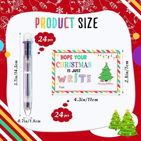 24 Pcs Christmas Multicolor Ballpoint Pens and Merry Christmas Cards 1.0mm Retractable Ballpoint Pen Colorful Ink Pen for Kids Students School Party Favors Supplies(10 in 1) in Saudi Arabia