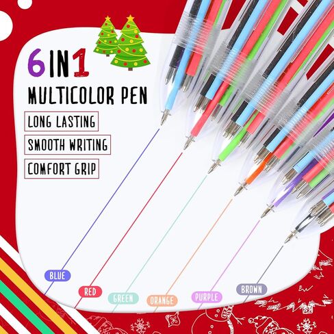 24 Pcs Christmas Multicolor Ballpoint Pens and Merry Christmas Cards 1.0mm Retractable Ballpoint Pen Colorful Ink Pen for Kids Students School Party Favors Supplies(10 in 1) in Saudi Arabia