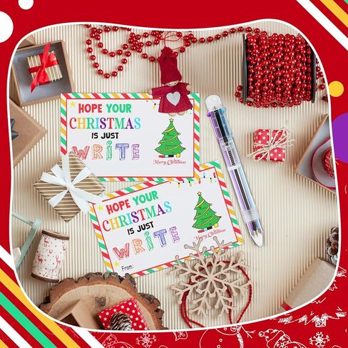 24 Pcs Christmas Multicolor Ballpoint Pens and Merry Christmas Cards 1.0mm Retractable Ballpoint Pen Colorful Ink Pen for Kids Students School Party Favors Supplies(10 in 1) in Saudi Arabia