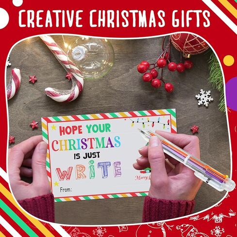24 Pcs Christmas Multicolor Ballpoint Pens and Merry Christmas Cards 1.0mm Retractable Ballpoint Pen Colorful Ink Pen for Kids Students School Party Favors Supplies(10 in 1) in Saudi Arabia