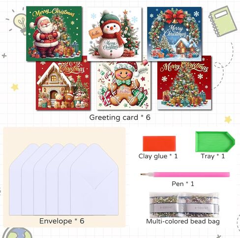 مجموعة بطاقات عيد الميلاد - مجموعة بطاقات التهنئة ذات الرسم الماسي DIY (مجموعة من 6) مع تصميمات داخلية فارغة، كاملة مع أحجار الراين والأدوات in Kuwait