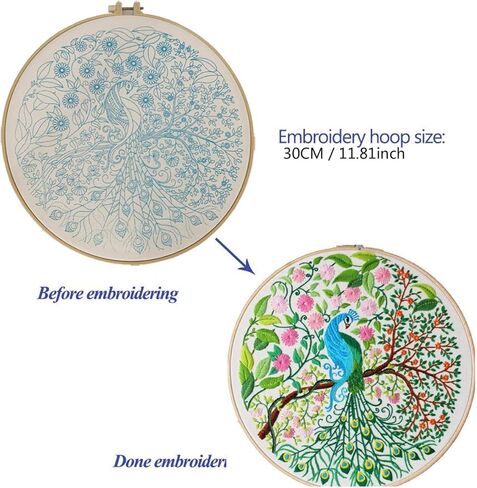 Hand Embroidery Kits for with Pattern, Full Range of Embroidery Starter Kit with Pattern for Lovedfull [Secret Garden - Peacock] in Saudi Arabia