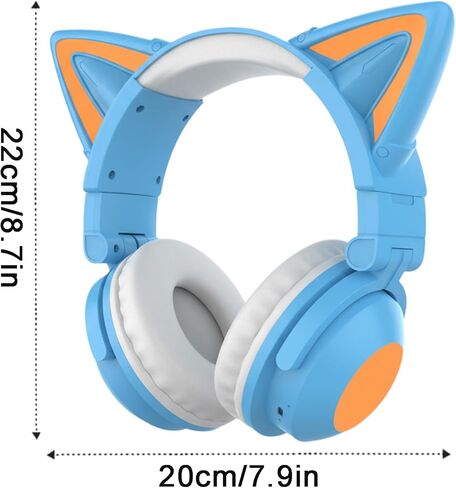 Cat Ear Bluetooth Headphones,Over Wired Ear Headphones with Built-in Mic,Foldable LED Wireless Headset,Cute Headphones for Kids, On-Ear Wireless Headphone Compatible with Phone/PC/Tablet/TV(Black) in Kuwait