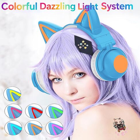 Cat Ear Bluetooth Headphones,Over Wired Ear Headphones with Built-in Mic,Foldable LED Wireless Headset,Cute Headphones for Kids, On-Ear Wireless Headphone Compatible with Phone/PC/Tablet/TV(Black) in Kuwait