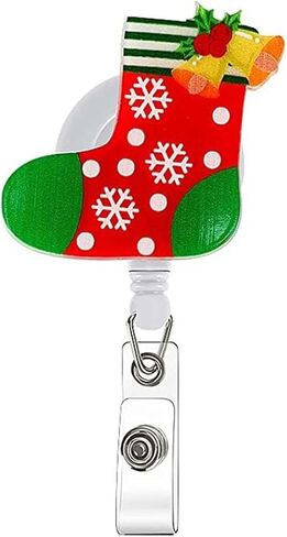 Christmas Badge Reel Acrylic Retractable Snowflake Badge Clip with 360° Rotating ID Card Holder Christmas Snowflake Badge Reel Designs Glitter Holiday ID Badge Holder for Nurses Doctors Teachers 1pack in Saudi Arabia