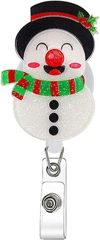 Christmas Badge Reel Acrylic Retractable Snowflake Badge Clip with 360° Rotating ID Card Holder Christmas Snowflake Badge Reel Designs Glitter Holiday ID Badge Holder for Nurses Doctors Teachers 1pack in Saudi Arabia