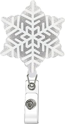 Christmas Badge Reel Acrylic Retractable Snowflake Badge Clip with 360° Rotating ID Card Holder Christmas Snowflake Badge Reel Designs Glitter Holiday ID Badge Holder for Nurses Doctors Teachers 1pack in Saudi Arabia
