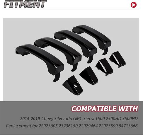 HECASA Outside Exterior Door Handles Compatible with 2014-2019 Chevy Silverado GMC Sierra 1500 2500HD 3500HD Replacement for 22923605 23236150 22929464 22923599 84713668 (Gloss Black) in Saudi Arabia