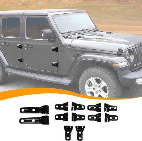 Hoolcar محرك غطاء محرك السيارة الإطارات الاحتياطية قوس الباب المفصلي غطاء تقليم الملحقات الخارجية عدة متوافقة مع جيب رانجلر JLU 2018-2025، 4 أبواب، أسود، 12 قطعة in Saudi Arabia