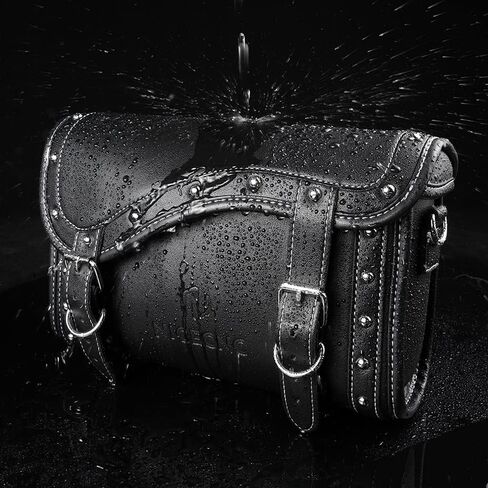 NICECNC Motorcycle Front Fork Bag PU Leather, Vintage Crazy Horse Lines Motorcycle Handlebar Bag Universal Motorcycle Tool bag Motorcycle Sissy Bar Bag Saddle Bag with Reinforced Straps,Brown in Kuwait