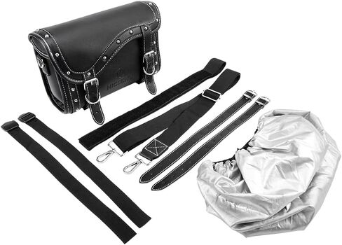 NICECNC Motorcycle Front Fork Bag PU Leather, Vintage Crazy Horse Lines Motorcycle Handlebar Bag Universal Motorcycle Tool bag Motorcycle Sissy Bar Bag Saddle Bag with Reinforced Straps,Brown in Kuwait