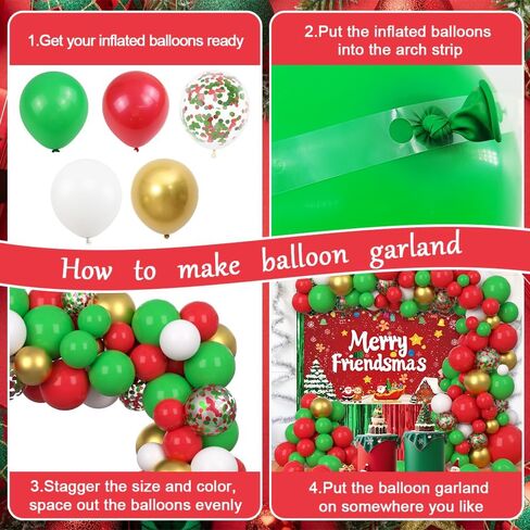 105pcs Friendsmas Christmas Party Decorations Christmas Balloon Arch Kit with Merry Friendsmas Banner, Xmas Balloons and Red Green Foil Curtain for Friends Gathering Decor in Saudi Arabia