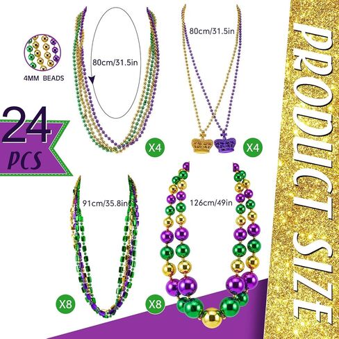 Henoyso 2 Set 50" Jumbo Mardi Gras Beads Necklaces Lighed/unlighted Assorted Costume Necklace Metallic Necklace Party Mardi Gras Decoration for Festival Parades Celebrations Carnival (Luxurious) in Saudi Arabia