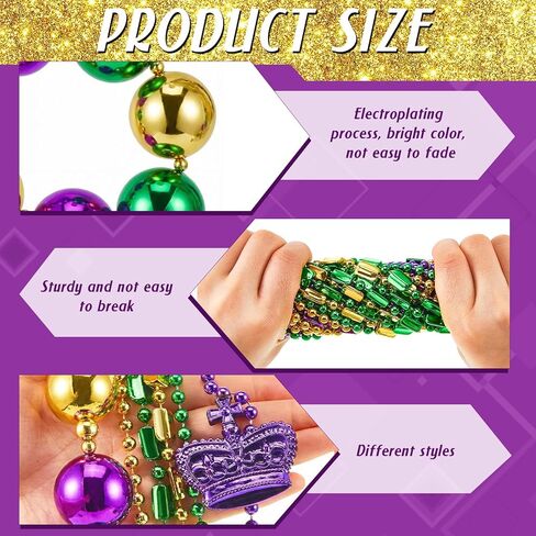 Henoyso 2 Set 50" Jumbo Mardi Gras Beads Necklaces Lighed/unlighted Assorted Costume Necklace Metallic Necklace Party Mardi Gras Decoration for Festival Parades Celebrations Carnival (Luxurious) in Saudi Arabia