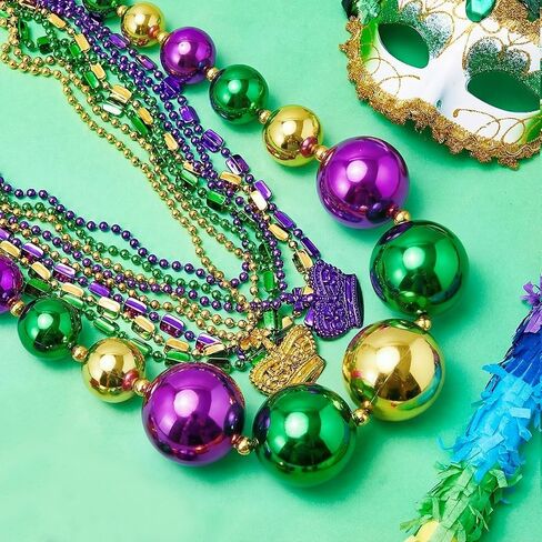 Henoyso 2 Set 50" Jumbo Mardi Gras Beads Necklaces Lighed/unlighted Assorted Costume Necklace Metallic Necklace Party Mardi Gras Decoration for Festival Parades Celebrations Carnival (Luxurious) in Saudi Arabia