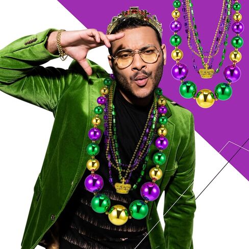 Henoyso 2 Set 50" Jumbo Mardi Gras Beads Necklaces Lighed/unlighted Assorted Costume Necklace Metallic Necklace Party Mardi Gras Decoration for Festival Parades Celebrations Carnival (Luxurious) in Saudi Arabia