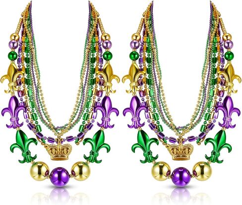 Henoyso 2 Set 50" Jumbo Mardi Gras Beads Necklaces Lighed/unlighted Assorted Costume Necklace Metallic Necklace Party Mardi Gras Decoration for Festival Parades Celebrations Carnival (Luxurious) in Saudi Arabia