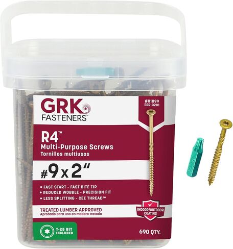 GRK Fasteners-1099-GRK01099 R4 ProPak براغي متعددة الأغراض، 9 × 2 بوصة، عدد 690 (772691010995)، ذهبي، عدد 690 in Saudi Arabia