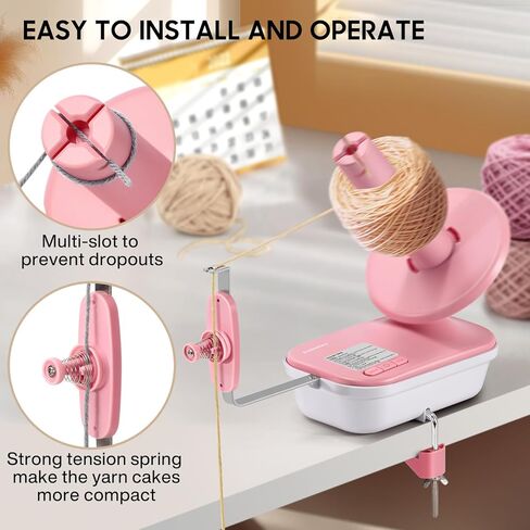 Electric Yarn Winder, 2025 Upgrade High-Speed Automatic Yarn Ball Winder with 3 Adjustable Gears, 4-10oz Large Capacity Yarn Spinner for Knitting & Crocheting, Pink Gift for Craft Lovers in Saudi Arabia