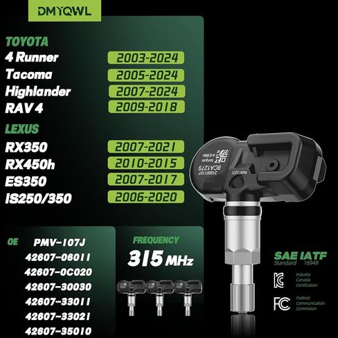 TPMS مبرمج مسبقًا، متوافق مع Toyota&Lexus - Tacoma(05-24)، 4Runner(03-24)، ES350(07-17)، RX350(07-21)- مستشعر مراقبة ضغط الإطارات 315 ميجاهرتز (4 قطع) in Kuwait