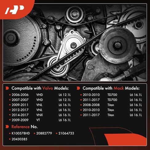 حزام محرك سيربنتين عالي التحمل متوافق مع فولفو VHD 2006-2007، VNL 2009-2017، VNX 2014-2017، VT 2009 & Mack TD700 2010-2017، Titan 2008 2010-2017، 12.1L 16.1L، 57.81 بوصة in Saudi Arabia
