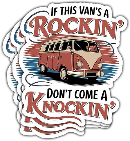 3 Pcs If This Van's a Rockin' Don't Come a Knockin' Sticker, Car Retro Stickers Die-Cut Waterproof Vinyl Sticker for Laptop Phone Window Helmet 3"x3" in Saudi Arabia