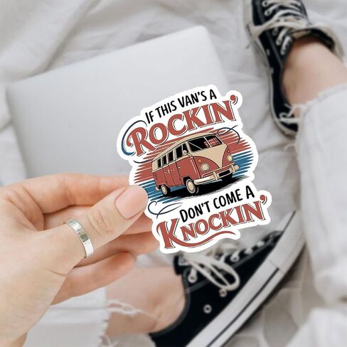 3 Pcs If This Van's a Rockin' Don't Come a Knockin' Sticker, Car Retro Stickers Die-Cut Waterproof Vinyl Sticker for Laptop Phone Window Helmet 3"x3" in Saudi Arabia